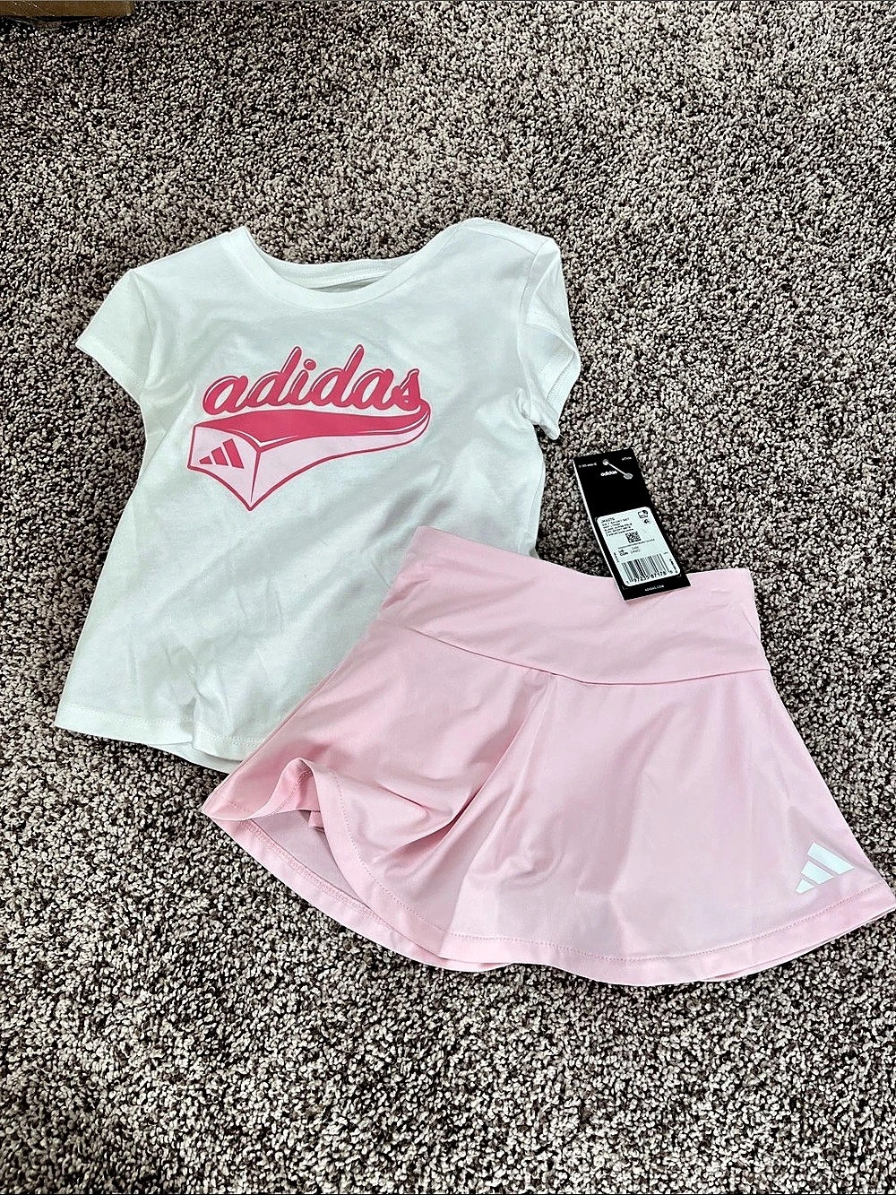 adidas Toddler Girls Tee and Skort Set Baby 24M Pink & White